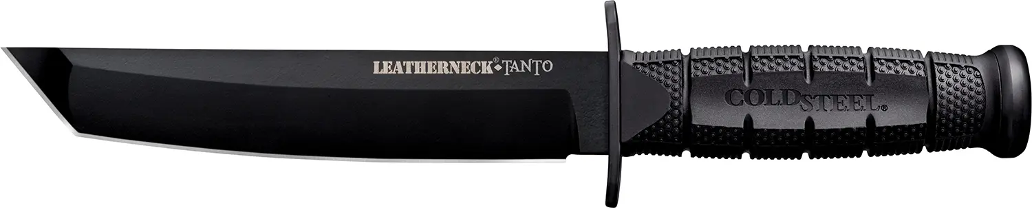 Cold Steel CS-39LSFCT Leatherneck 7" Fixed Plain Tanto Black Matte Powder Coat German D2 Steel Blade/Black Deep Checkered w/double Quillon Guard/ Griv-Ex Handle