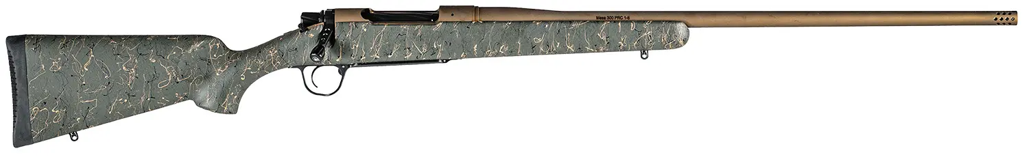 Christensen Arms 8010201400 Mesa Long Range 338 Lapua Mag 3+1 27" Threaded Barrel, Burnt Bronze Cerakote, Green with Black/Tan Webbing Stock