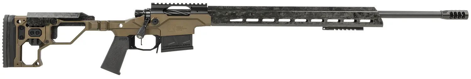 Christensen Arms 8010302000 Modern Precision 6mm Creedmoor 24" Threaded Carbon Fiber Barrel 5+1, Black Nitride Finish, Desert Brown Anodized Folding Stock, Polymer Grip