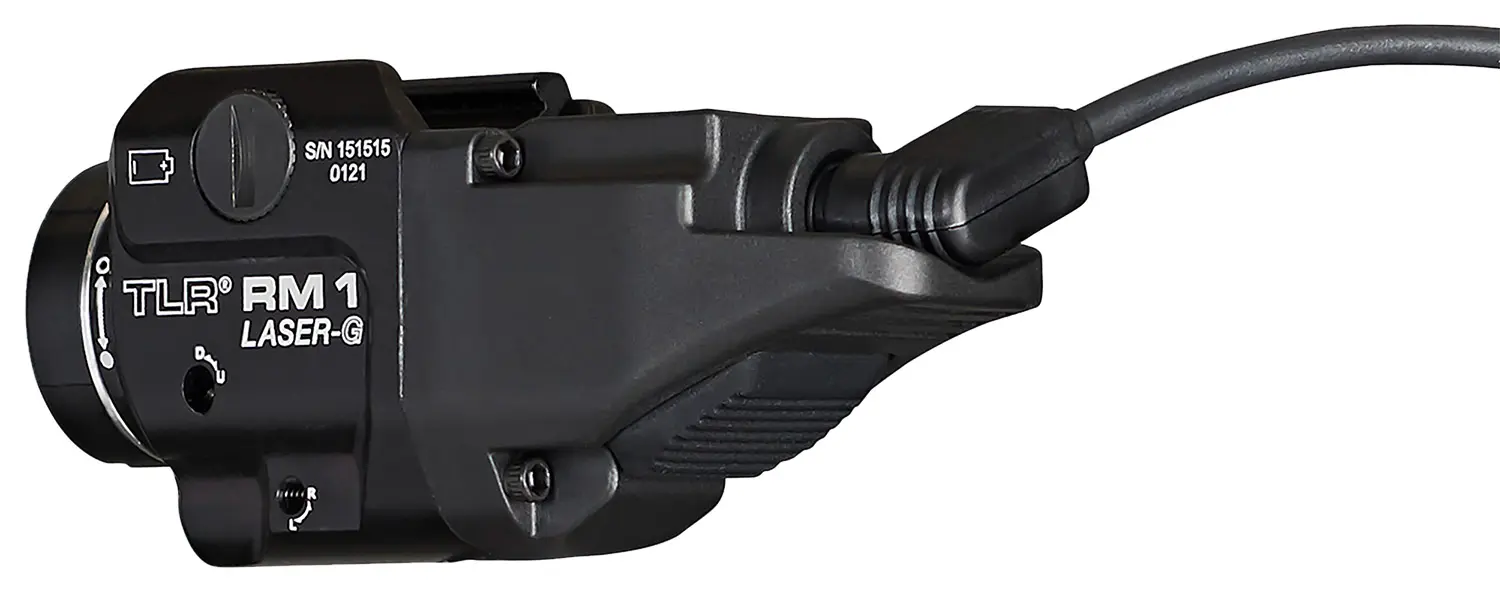 Streamlight 69443 TLR-1 RM w/Laser Black Anodized Aluminum, 500 Lumens White LED Bulb/Green Laser, 210 Meters Beam, Picatinny Rail Mount