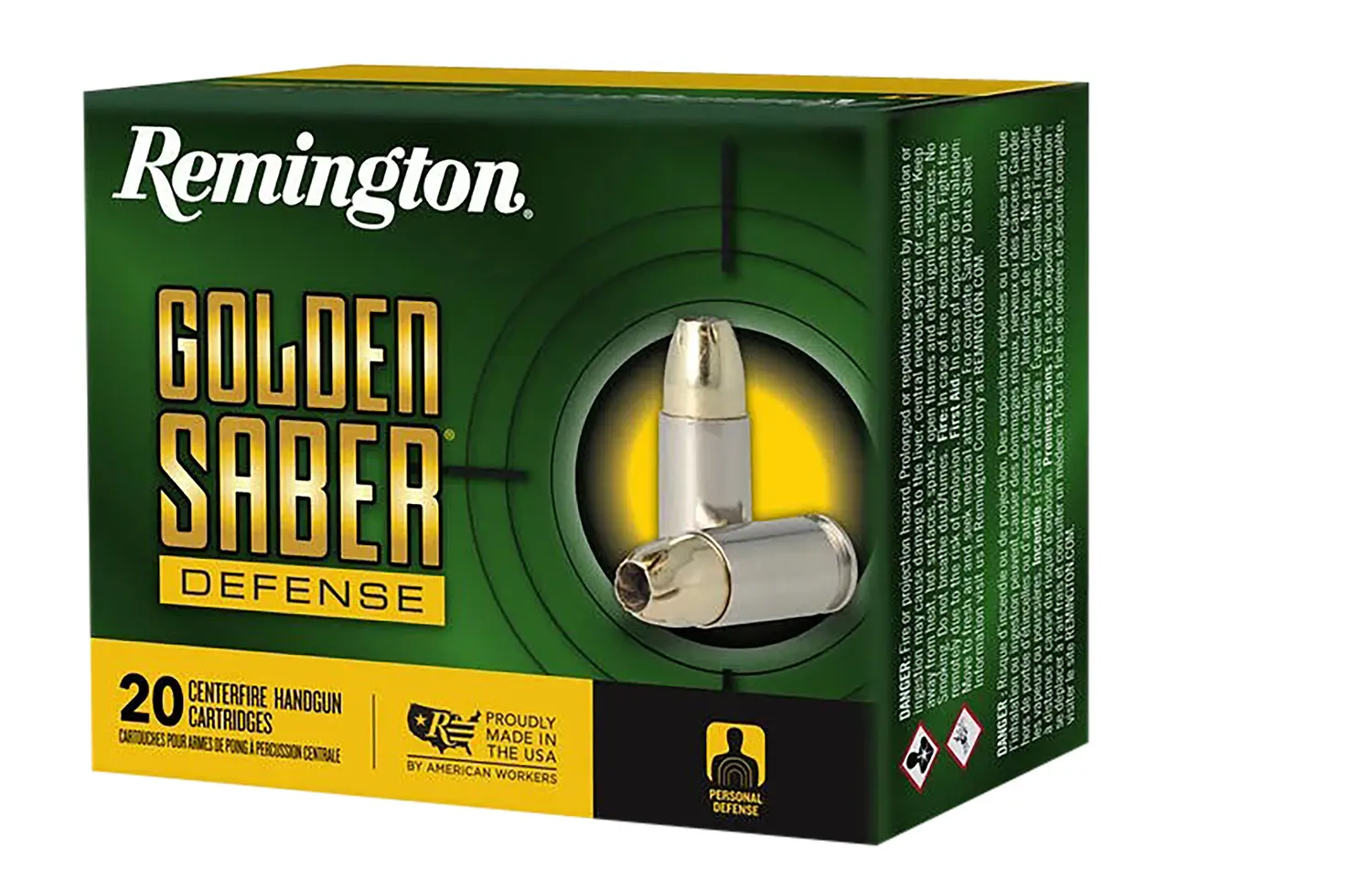 Remington Ammunition R21369 Golden Saber Defense 10mmAuto 180gr Brass Jacketed Hollow Point 20 Per Box/25 Case