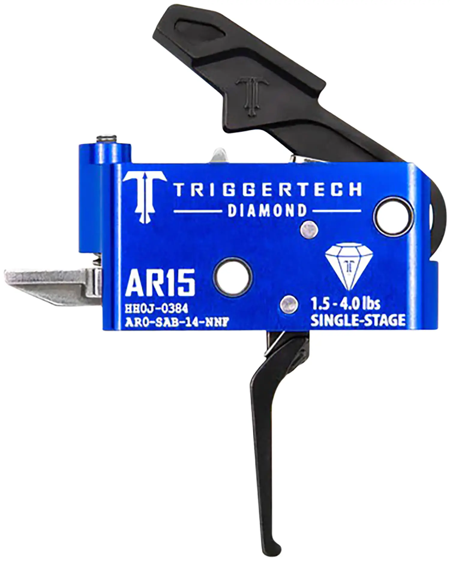 Triggertech Diamond AR15 trigger with blue finish and single-stage design.