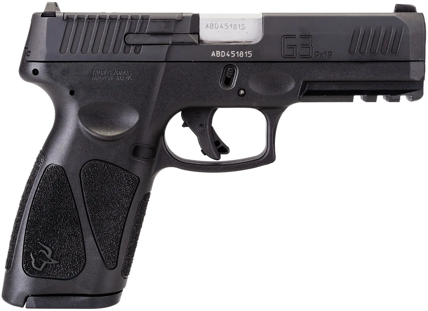 Compact black semi-automatic pistol with textured grip and safety features.