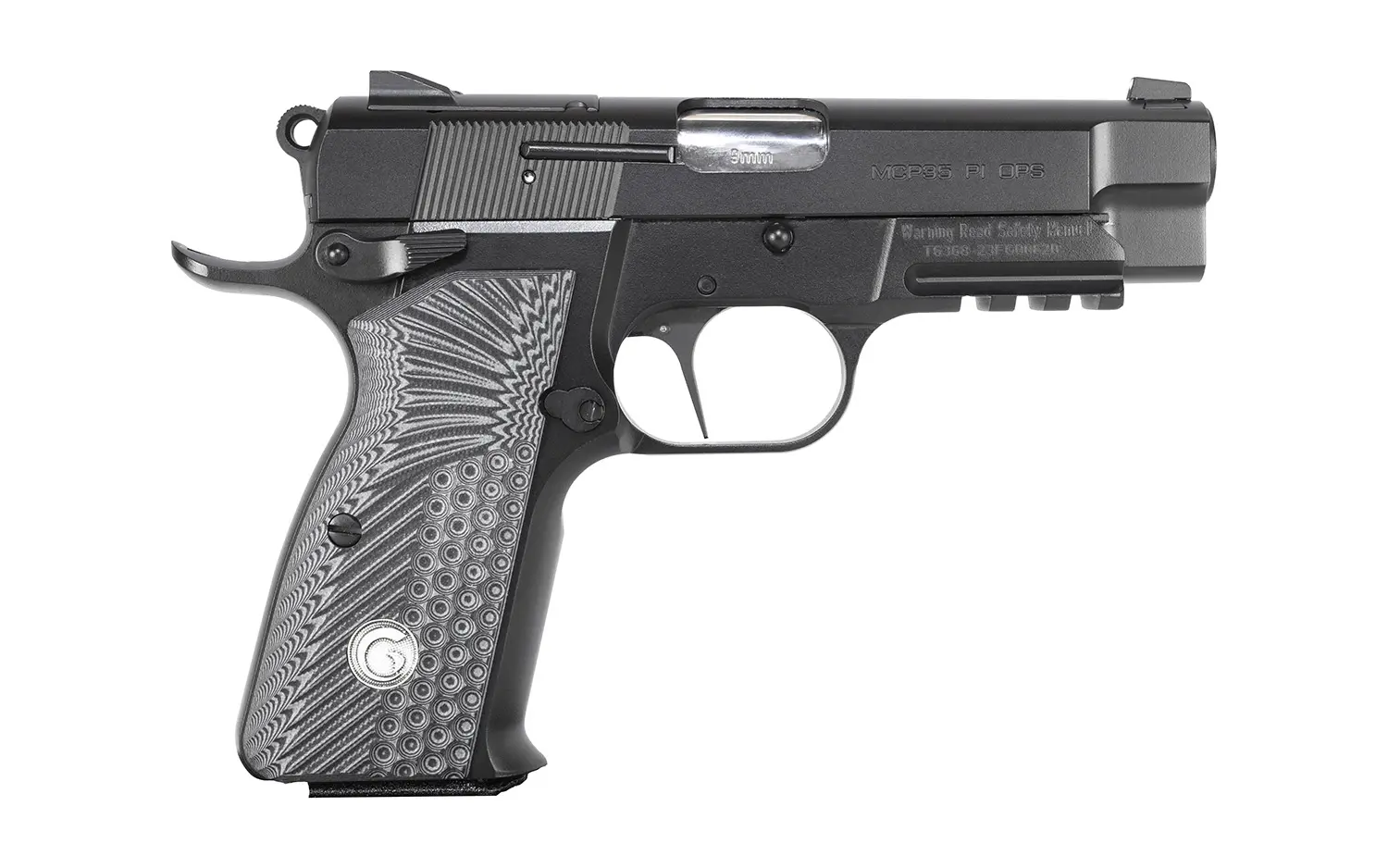 EAA GIRSAN 390446 MC P35PI OPS 9mm Luger 15+1 3.88" Matte Black Optic Ready/Serrated Steel Slide, Matte Black Steel Frame w/Accessory Rail & Beavertail Black Textured G10 Grips Ambidextrous
