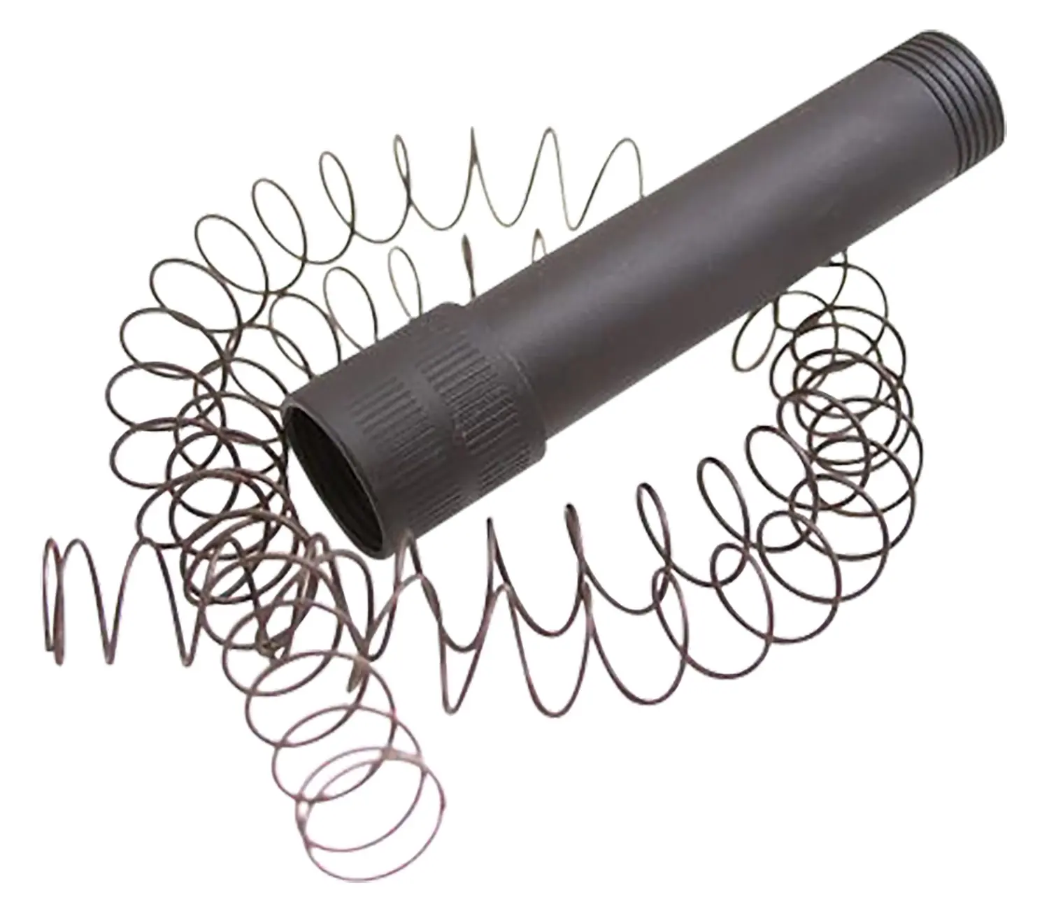 Silencer for firearms with coiled spring and cylindrical body.