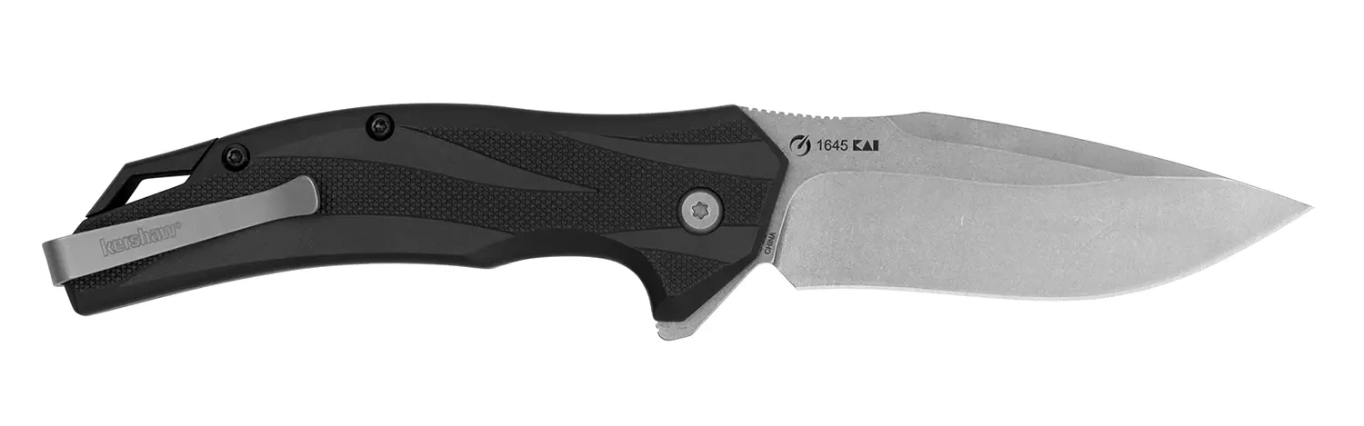 Kershaw 1645 Lateral Full Size Folding Drop Point w/Recurve Plain Stonewashed 8Cr13MoV SS Blade, Gray Textured Glass-Filled Nylon Handle Includes Pocket Clip