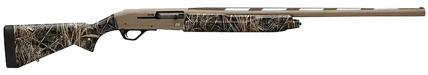 A hunting rifle with a camouflage stock and long barrel, ideal for outdoor shooting and game hunting.