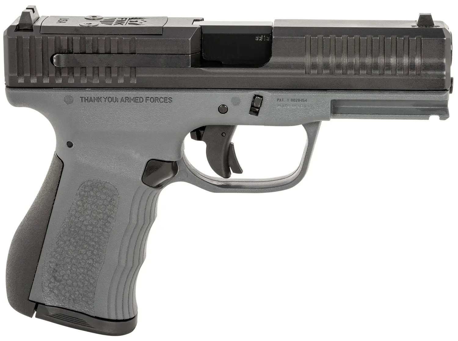 FMK FMKG49DG G3 9mm Luger 14+1 4" Stainless Steel Barrel, Black Optic Cut/Serrated Carbon Steel Slide, Dark Gray Polymer Frame w/Picatinny Rail, Black Backstrap Grip