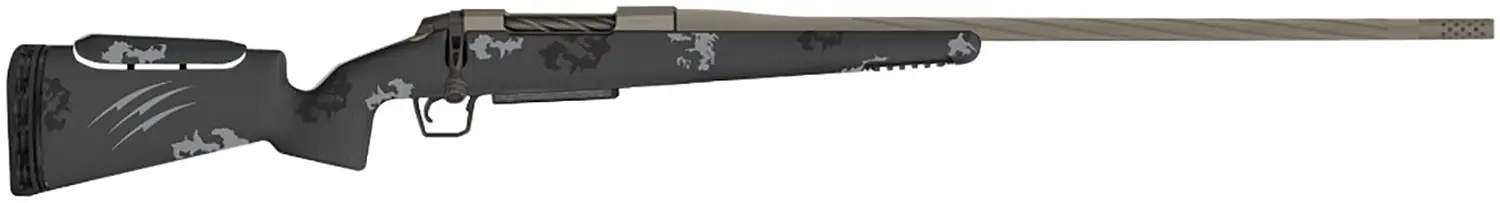 Modern bolt-action rifle with scope and synthetic stock for hunting and shooting sports.