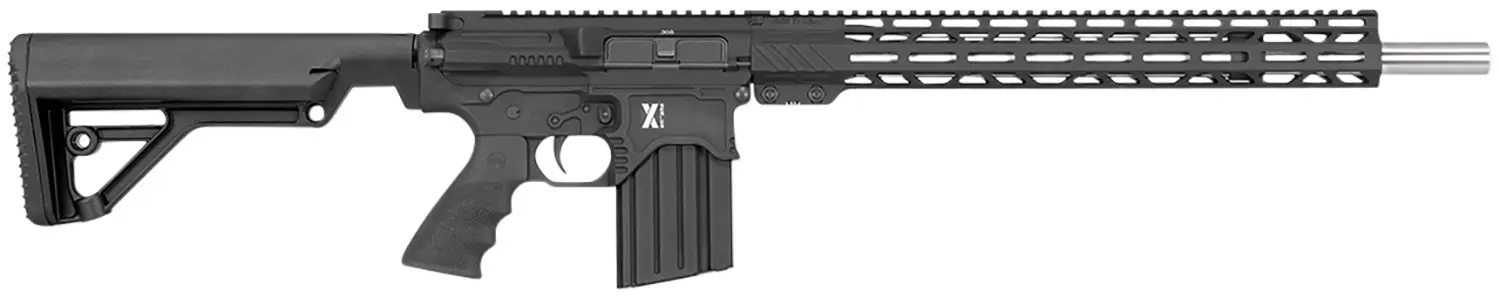 Modern tactical rifle with adjustable stock and rail system.