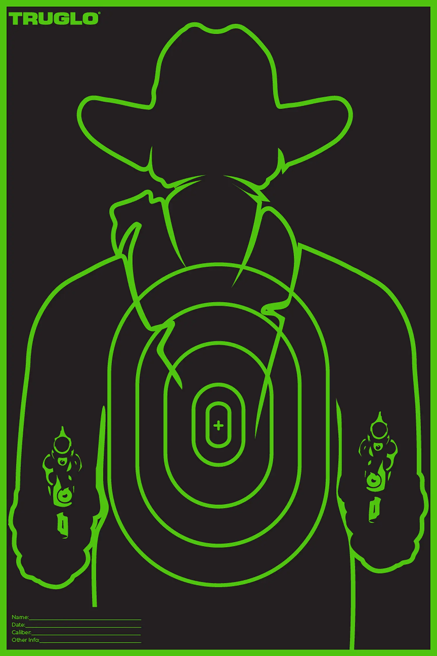 TruGlo TG16A12B Tru-See Gunslinger Target Self-Adhesive Heavy Paper Black/Green 12"x18" Cowboy 12 Pack