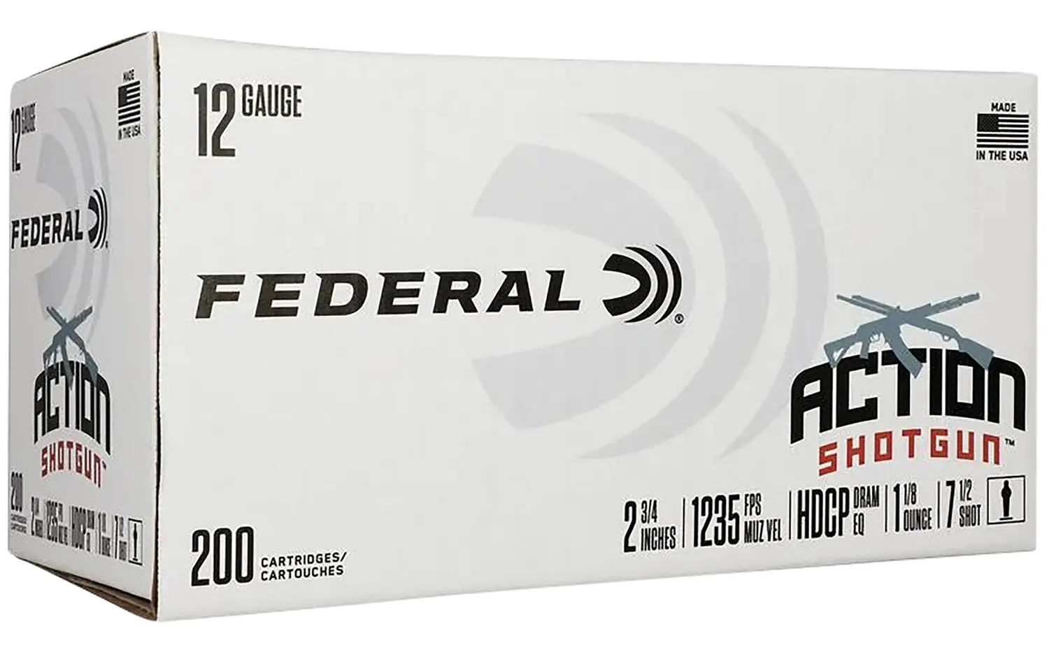 Federal AS12H75 Action Shotgun 12Gauge 2.75" 1 1/8oz 7.5Shot 200 Per Box/1 Case