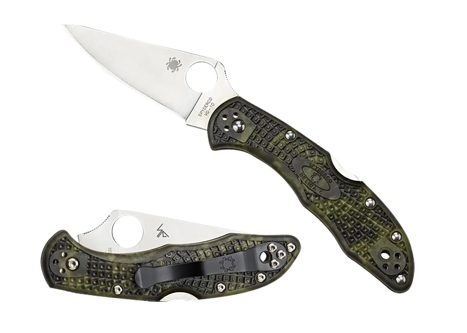 Spyderco C11ZFPGR Delica 4 Lightweight 2.90" Folding Plain Satin VG-10 SS Blade/Zome Green Bi-Directional Texturing FRN Handle Includes Pocket Clip
