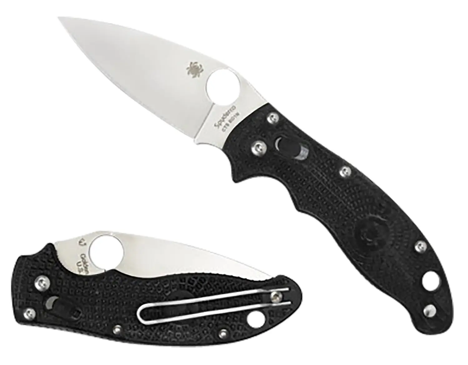 Spyderco C101PBK2 Manix 2 Lightweight 3.37" Folding Plain Satin CTS BD1 SS Blade/Black Bi-Directional Texturing FRCP Handle Includes Pocket Clip