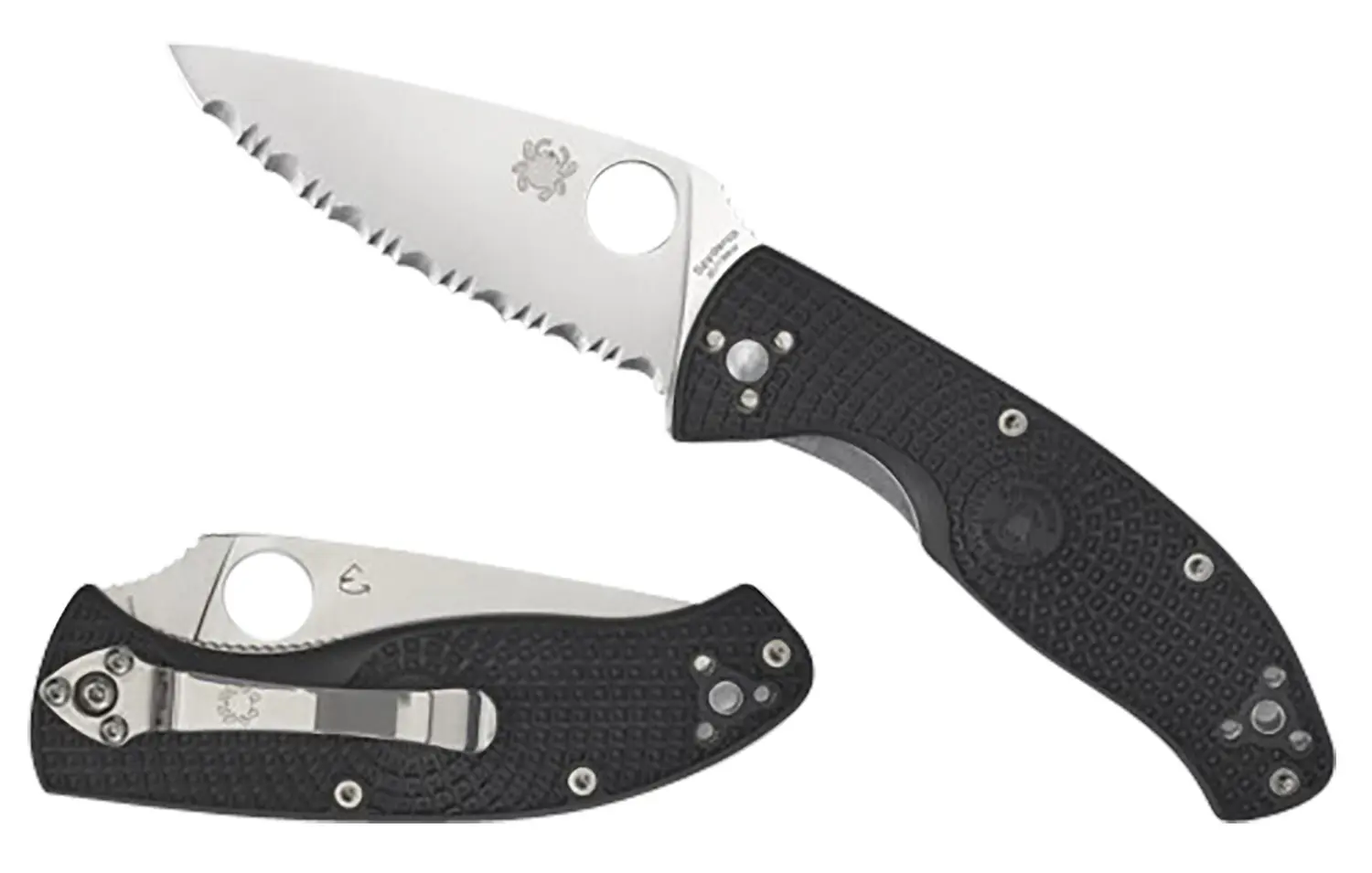 Spyderco C122PBK Tenacious Lightweight 3.39" Folding Plain Satin 8Cr13MoV SS Blade/Black Bi-Directional Texturing FRN Handle Includes Pocket Clip