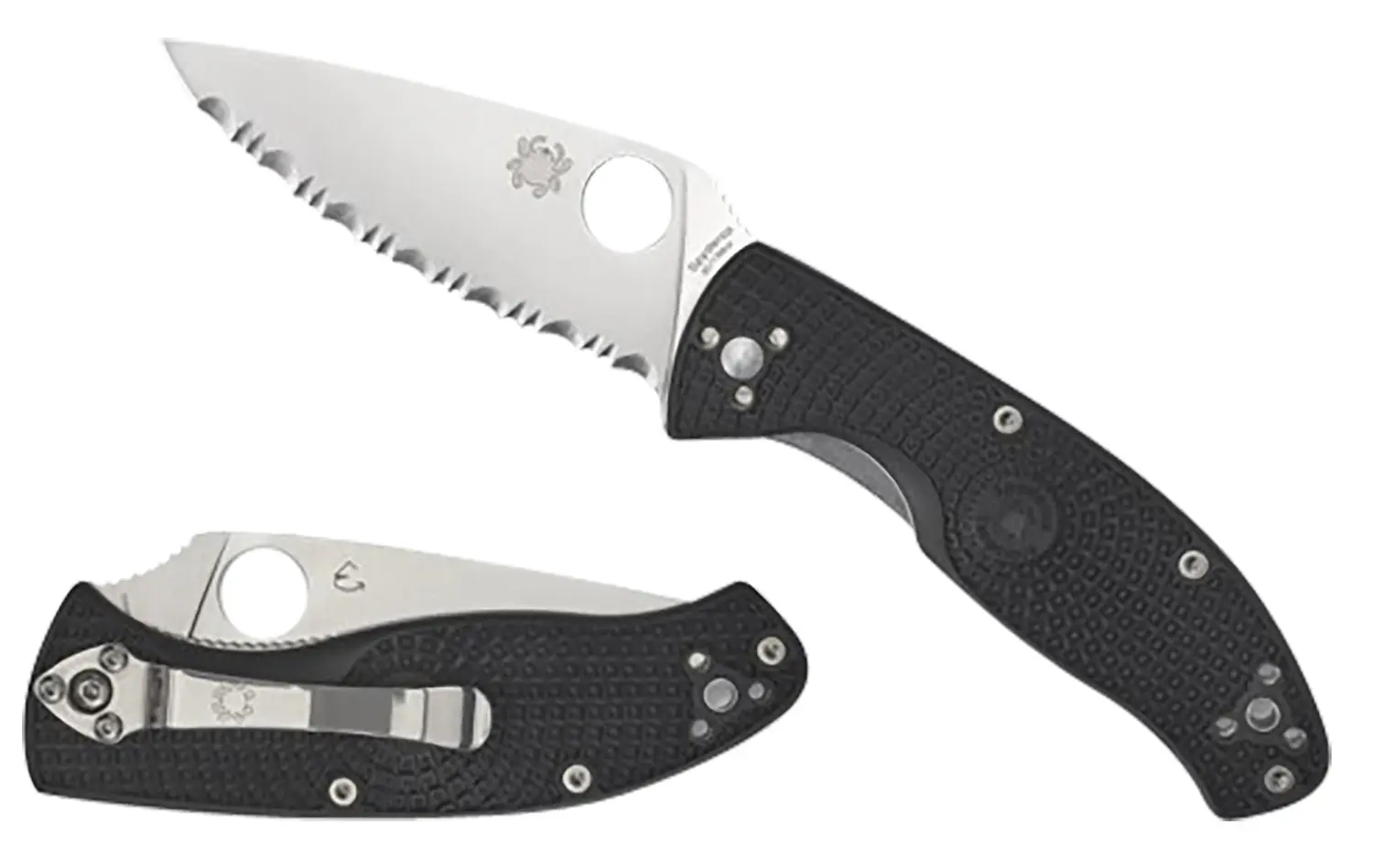 Spyderco C122PSBK Tenacious Lightweight 3.39" Folding Part Serrated Satin 8Cr13MoV SS Blade/Black Bi-Directional Texturing FRN Handle Includes Pocket Clip
