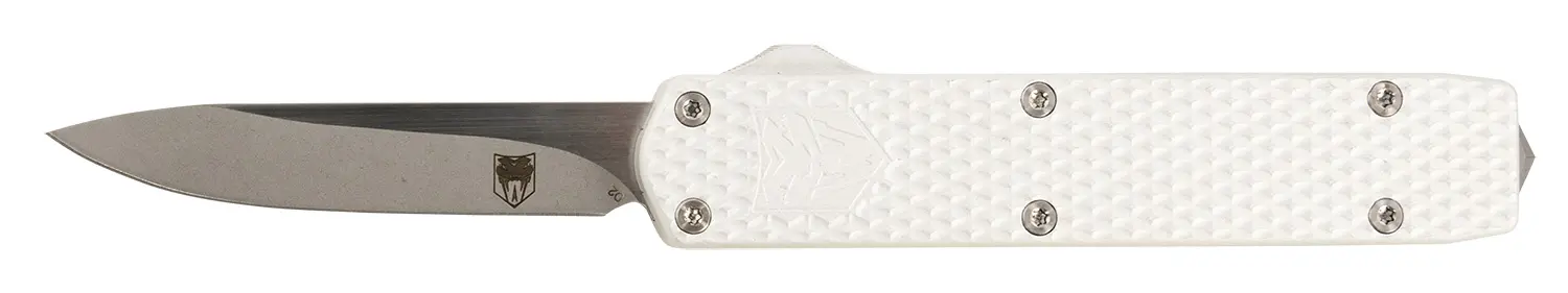 CobraTec Knives MNSILMGEN2DNS Mini Mamba Gen II 2.25" OTF Plain Stonewashed D2 Steel Blade, 3.38" Silver Textured Anodized Aluminum Handle, Features Glass Breaker, Includes Pocket Clip