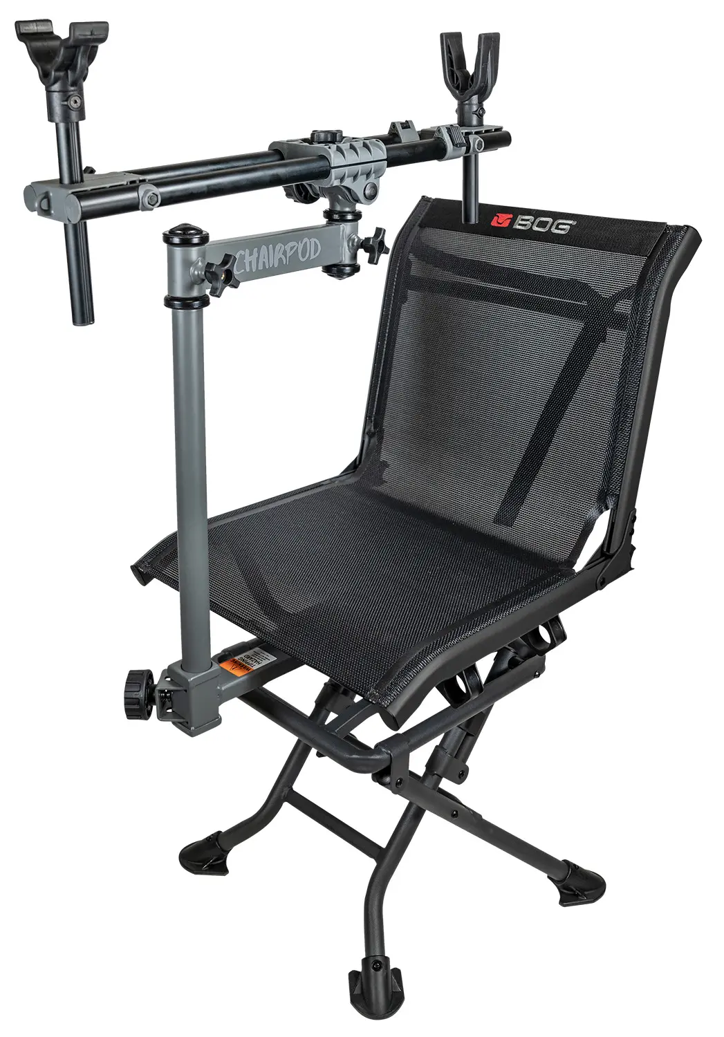 Bog-Pod 1100475 ChairPod Chair with Rotating Gun Mount, 4 Legs, Black, Aluminum Frame, 41" Max Height