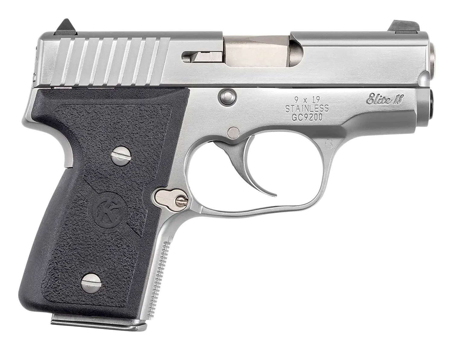 Kahr Arms M9098A MK Elite 9mm Luger Caliber with 3" Barrel, 6+1 or 7+1 Capacity, Overall Polished Stainless Steel, Serrated Slide & Textured Wraparound Black Nylon Grip