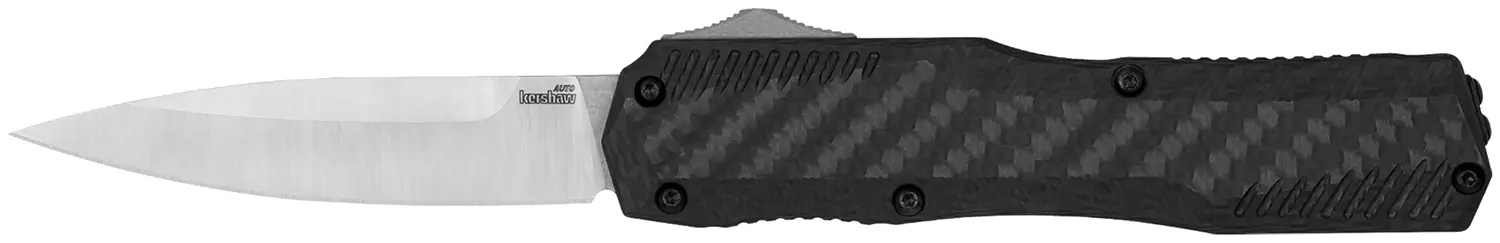Kershaw 9000CF Livewire 3.35" OTF Dagger, Plain Black PVD CPM MagnaCut Steel Blade, Black Anodized Aluminum Handle
