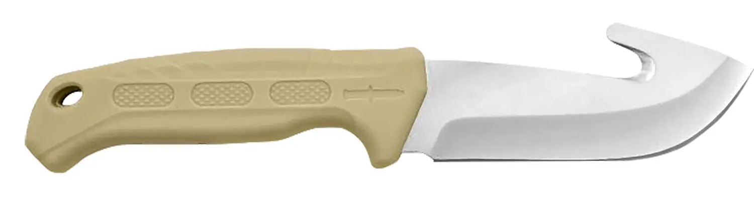 Camillus 19156 Roto 4" Fixed Drop Point/Gut Hook Plain Satin 420 Steel Titanium Bonded Blade, Tan PP/TPR Handle