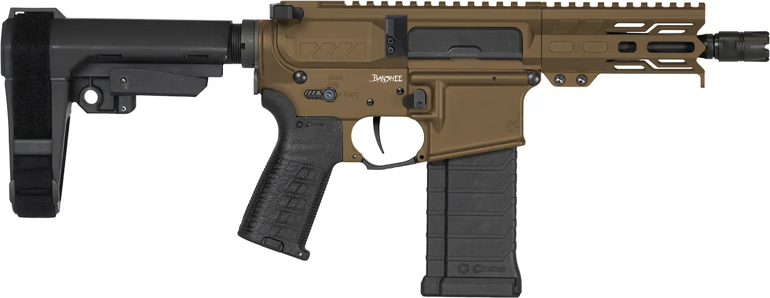 Tactical rifle with adjustable stock, ergonomic grip, and modern design.