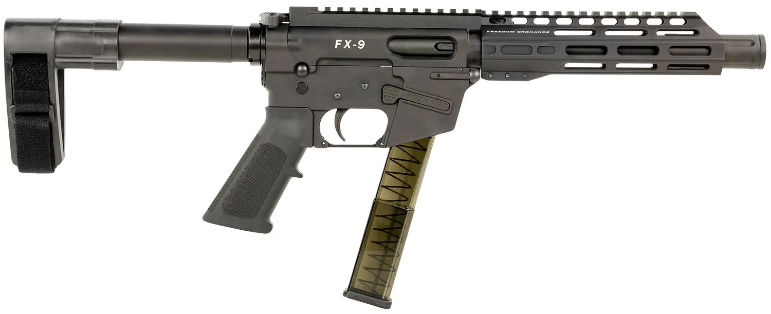 FREEDOM ORDNANCE FX9P8SBM FX-9 9mm Luger 31+1 8" Black Nitride Steel Barrel, M-LOK Handguards, Black Anodized Aluminum Picatinny Rail Receiver, Black SB Mini Brace, AR15 Grip
