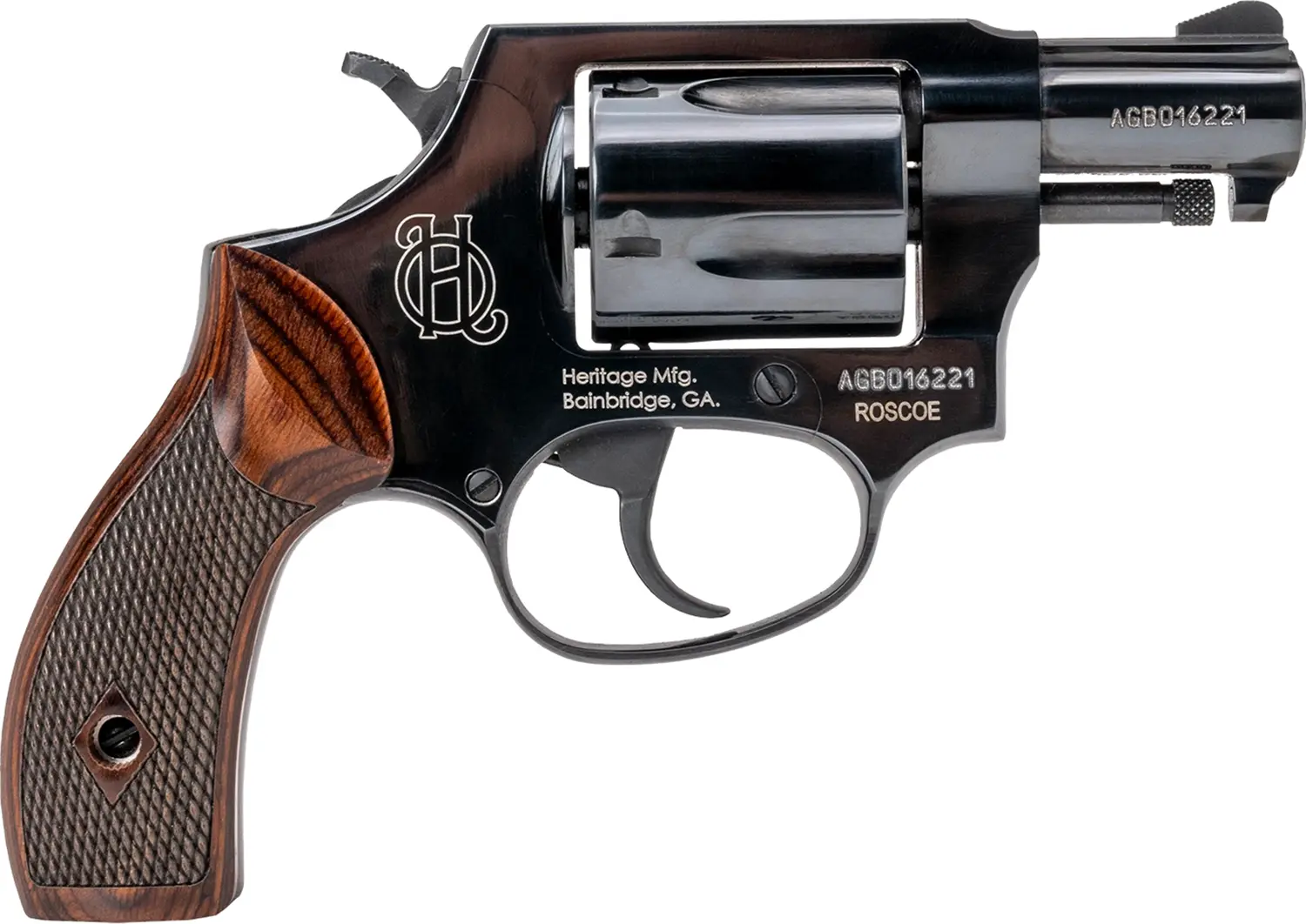 Heritage Mfg HR38B2W Roscoe Small Frame 38 Special +P 5rd 2" Black Polished Alloy Steel Barrel & Cylinder, Black Polished Carbon Steel Frame, Wood Grip, Transfer Bar Safety