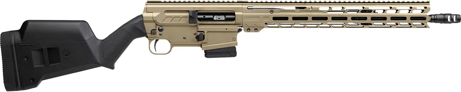 Tactical rifle with adjustable stock, rail system, and precision barrel for firearm enthusiasts.