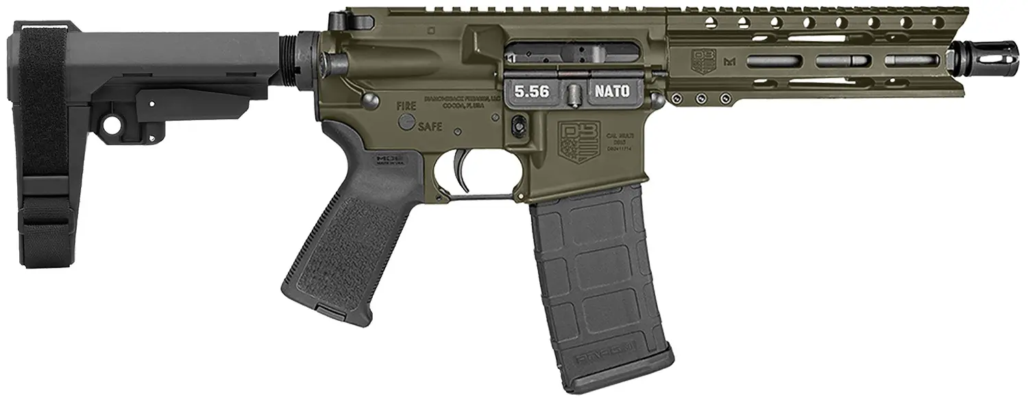 Diamondback DB1913K101 DB15 5.56 NATO 30+1 7" Black Nitride Heavy Threaded Barrel, OD Green Cerakote Picatinny Rail Aluminum Receiver, 6" M-LOK Handguard, SB Tactical Brace & Black Magpul MOE Grip