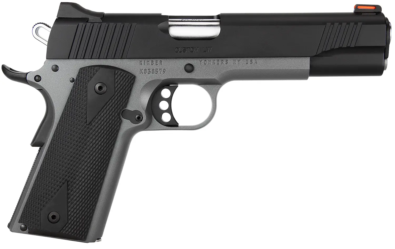 Kimber Mfg, Inc 3700693 Custom LW Shadow Ghost 45 ACP 8+1 5" Stainless Match Grade Barrel, KimPro Black Serrated Stainless Steel Slide, KimPro Gray Aluminum Frame w/Beavertail, Black Hogue Rubber Grip