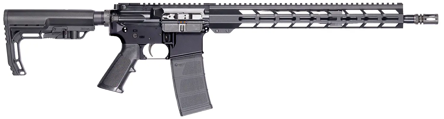 Semi-automatic rifle with adjustable stock and tactical handguard for precision shooting.