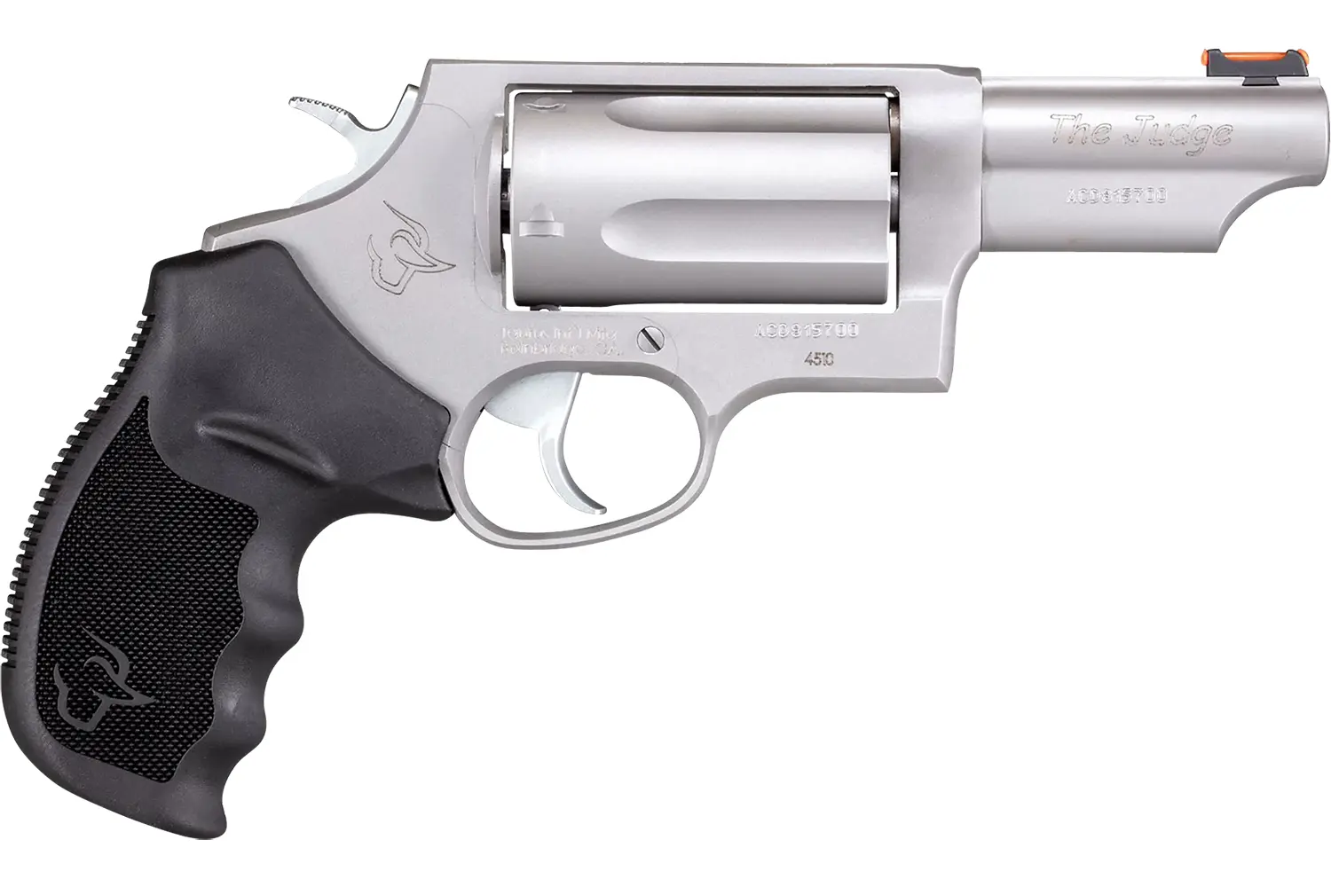Taurus 2-441039T Judge Compact 45 Colt (Long Colt)/410 Bore 5rd Shot 3" Matte Stainless Steel Barrel, Cylinder & Frame, Black Ribber Grip, Transfer Bar Safety, Exposed Hammer