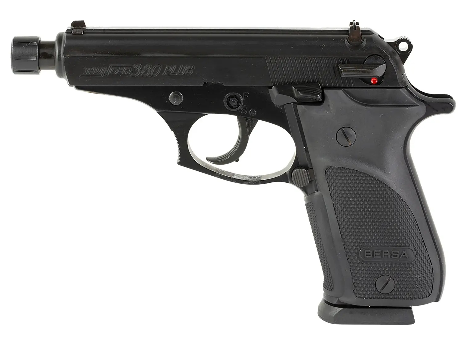 Pistol firearm with black finish, compact design, and ergonomic grip, suitable for self-defense and.
