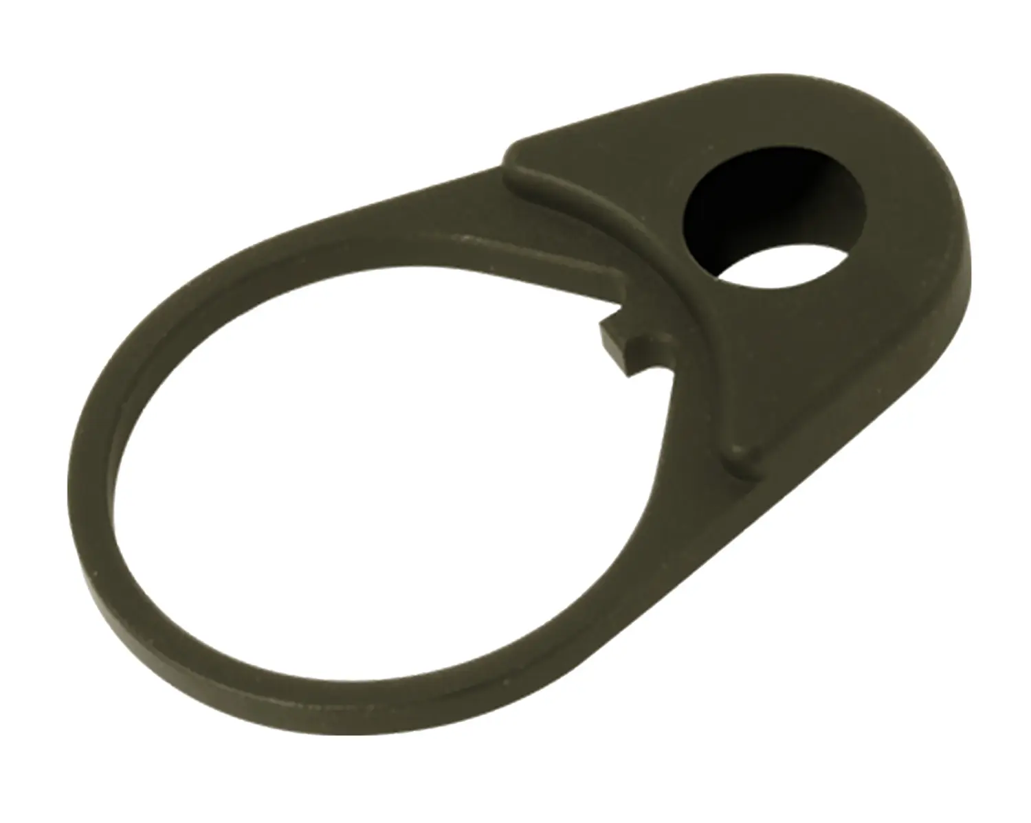 Close-up of a firearm accessory part in dark green color.
