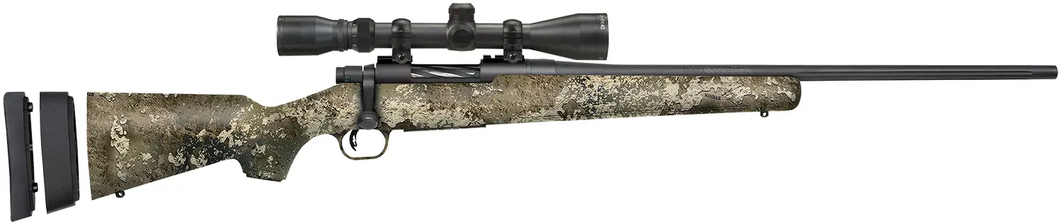 Mossberg 28257 Patriot Super Bantam w/Optic 350 Legend 4+1 22" Matte Blued Fluted Threaded Barrel, Matte Blued Drilled & Tapped Receiver, Adj LOP TrueTimber Strata Synthetic Stock, 3-9x40mm Duplex