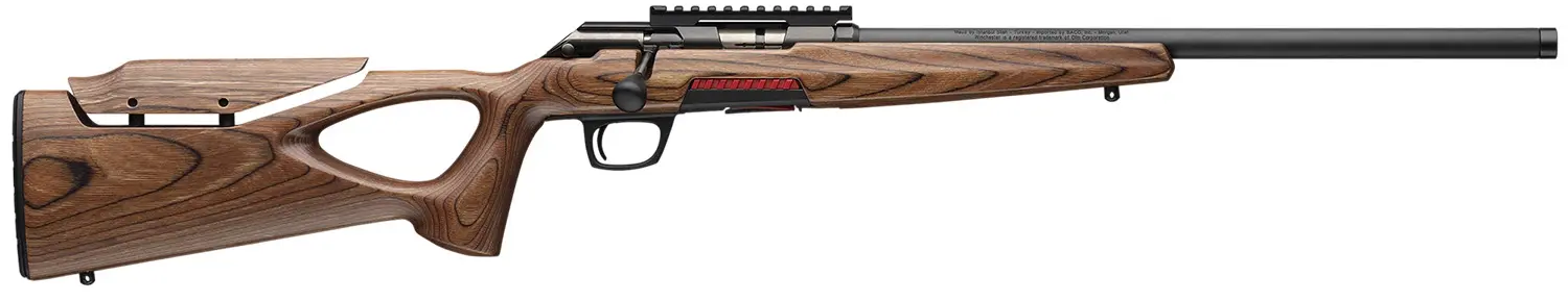 Bolt-action rifle with wooden stock and long barrel for precision shooting.