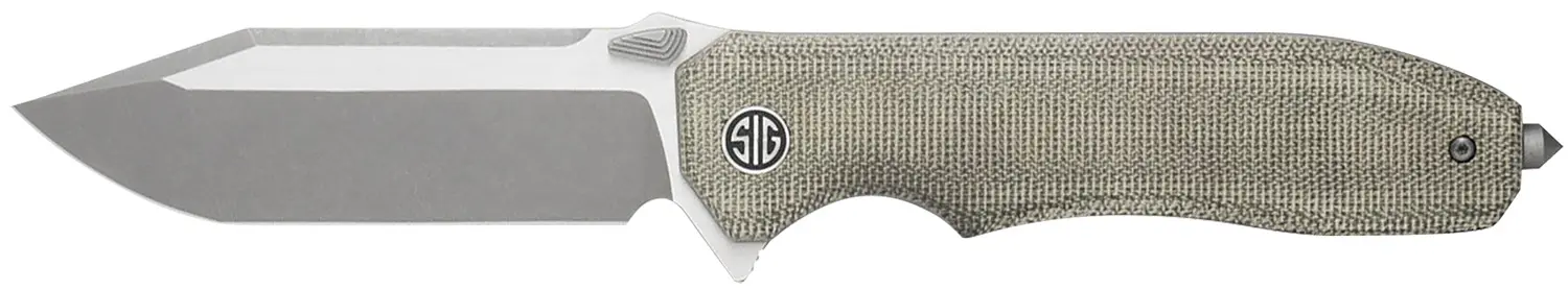 Sig Sauer Knives VA9GT Validus 3.78" Folding Modified Tanto Plain Dark Acid Stonewash/Satin M390 Steel Blade, 4.76" Green Canvas Micarta Handle