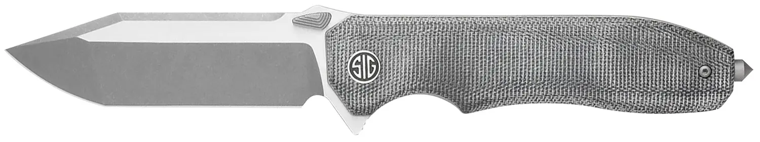 Sig Sauer Knives VA9SBT Validus 3.78" Folding Modified Tanto Plain Dark Acid Stonewash/Satin M390 Steel Blade, 4.76" Salt & Pepper Canvas Micarta Handle