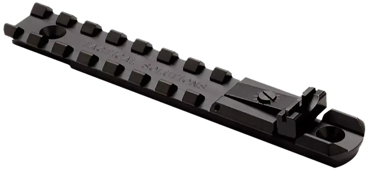 Gun rail mount with Picatinny rail system for attaching accessories.