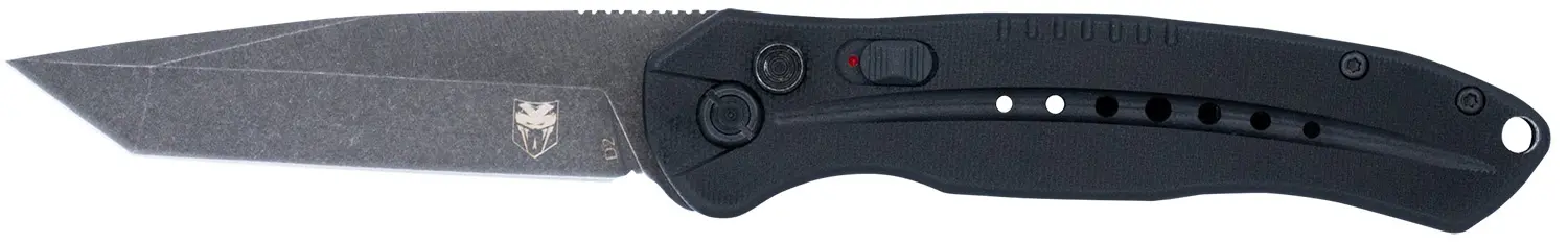 CobraTec Knives BLKDIABLOTNS Diablo Automatic 3.50" Folding Plain Black Stonewashed D2 Steel Blade, 4.75" Black G10 Handle