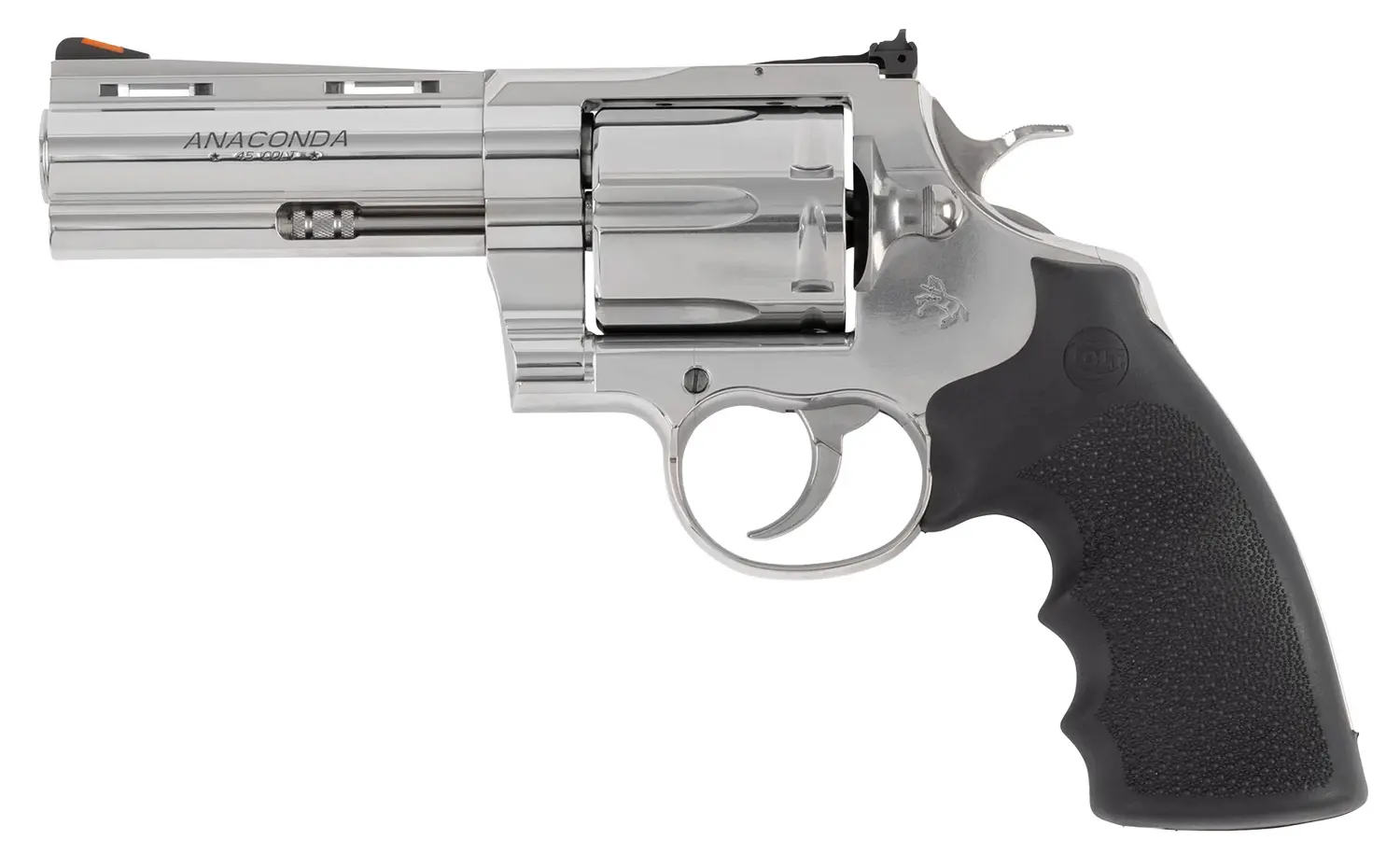 Colt Mfg ANACONDASP4RTS45C Anaconda 45 Colt (Long Colt) 6rd Shot 4.25" Stainless Vent Rib Barrel, Cylinder & Frame, Black Grip