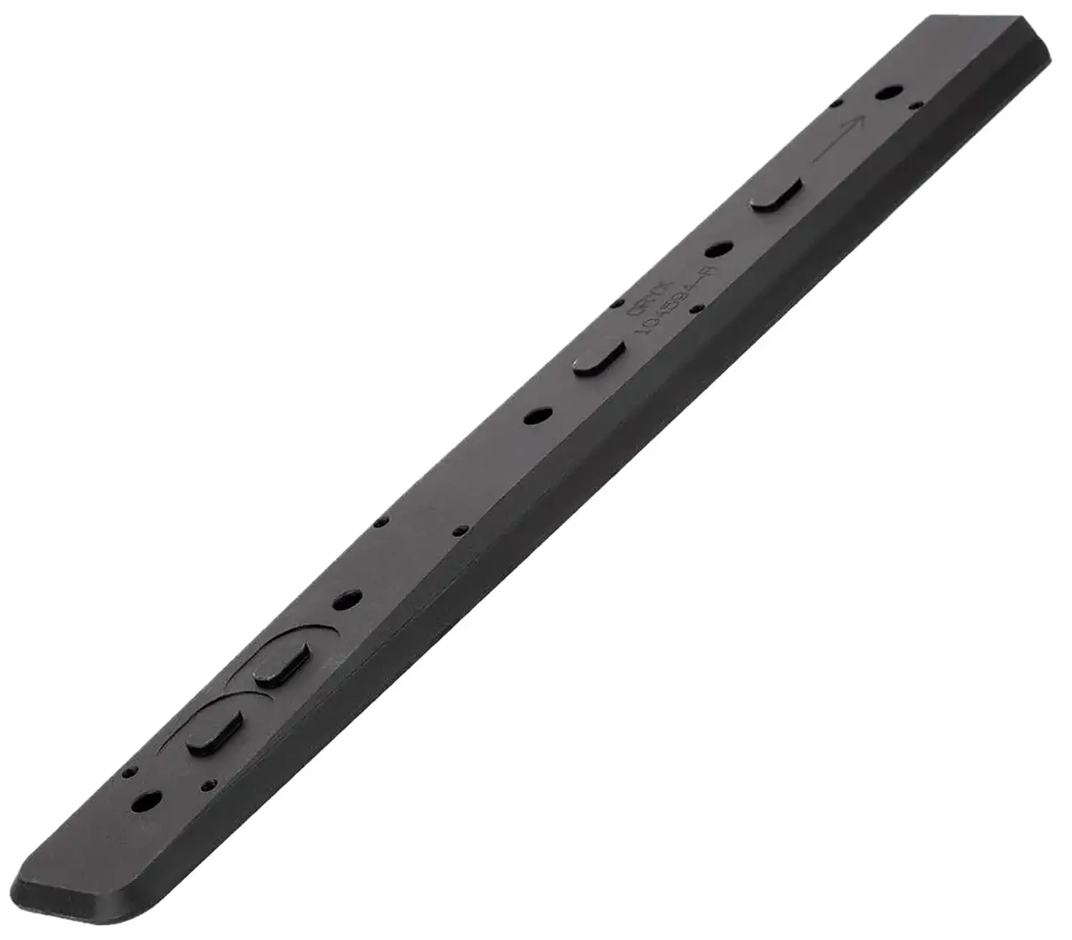 Black firearm rail mount for attaching accessories to rifles and shotguns.