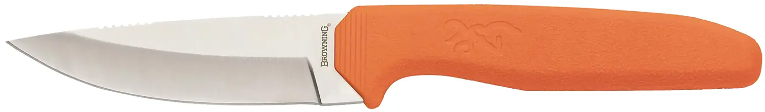 Browning 3220554 Sharp Ridge Skinner 3.50" Fixed Drop Point Plain 8Cr13MoV SS Blade, Orange Anti-Skid Rubber Handle