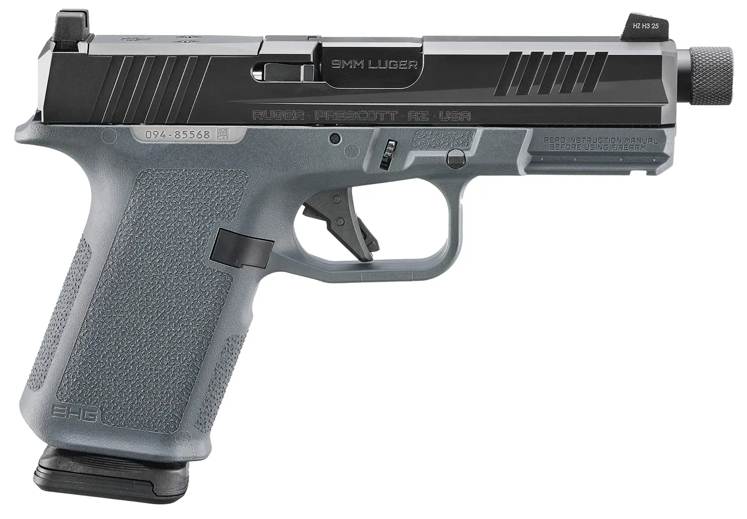 Ruger 19412 RXM 9mm Luger 15+1 4.50" Black FNC Nitride Threaded Barrel & Alloy Steel Optic Ready/Serrated Slide, Stealth Gray Polymer Frame w/Accessory Rail, RMR/RMSc/DeltaPoint Pro Footprint