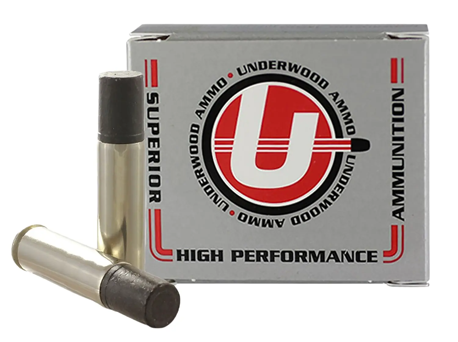 Underwood Ammo box with a single cartridge in front, showcasing high-performance ammunition.