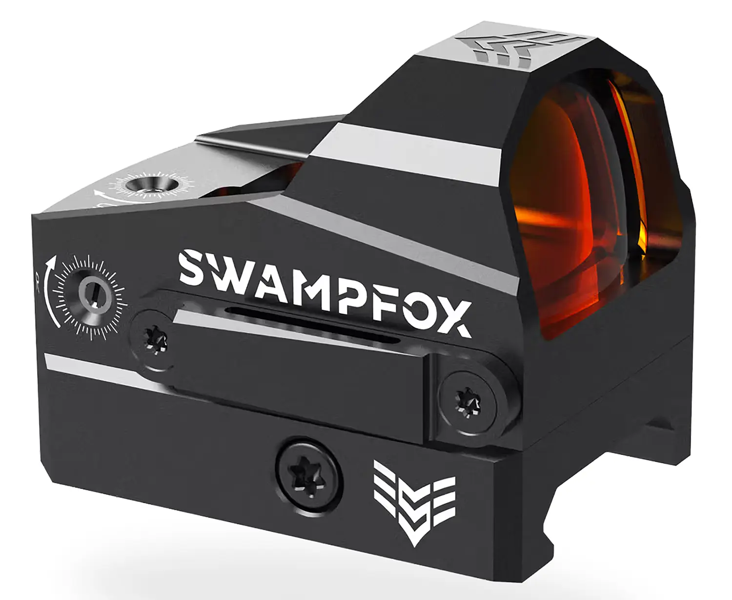 SwampFox red dot sight for firearms with adjustable brightness and durable design.