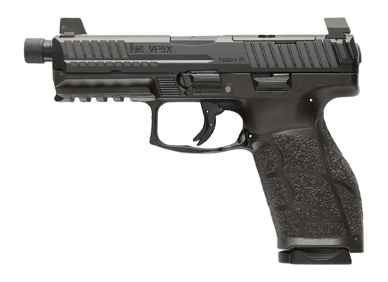 HK 81001224 VP9A1 X Tactical Full Size 9mm Luger 15+1 4.70" Black Threaded Barrel, Black Steel Serrated w/Optic Slide, Black Polymer Frame w/Picatinny Rail, Textured Grip