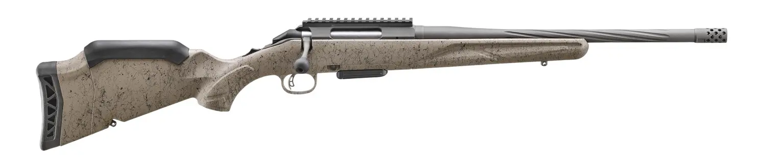 Ruger 46992 American II Ranch 350 Legend 5+1 16.40" Cobalt Cerakote Spiral Threaded Barrel & Alloy Steel Receiver w/Picatinny Rail, Flat Dark Earth Splatter Fixed Synthetic Stock