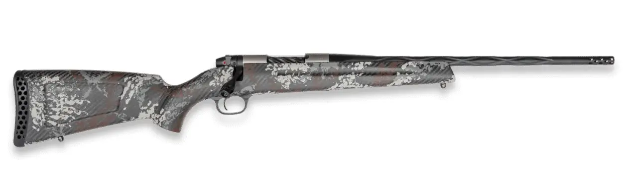 High-quality hunting rifle with camouflage finish and scope.